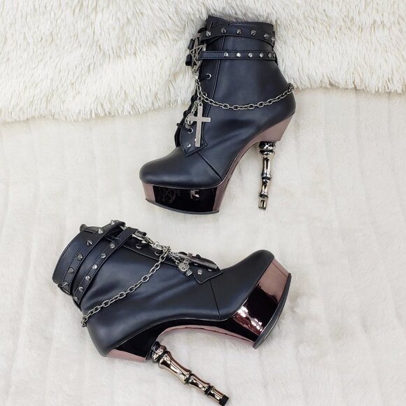 Muerto Finger Bone High Heel Ankle Boots Charm Chain Demonia 1001 - Picture 10 of 16